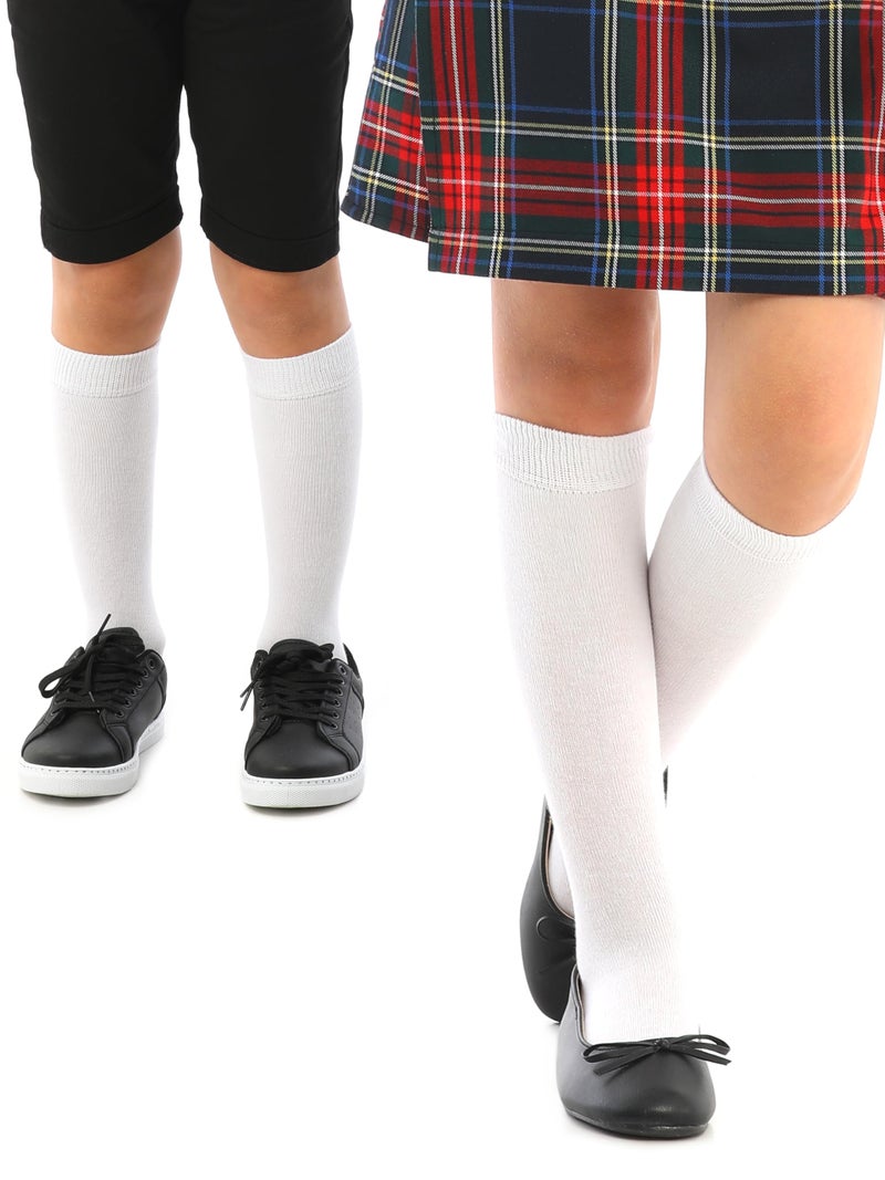 Hugh Ugoli Girls Boys Kids School Uniform Long Dress Socks, Extremely Soft, Comfortable, Rayon derived from Bamboo, Chemical-Free, 3 Pairs White | 5-6 Years - Image 1